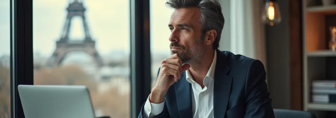 Dirigeant de PME parisienne en réflexion stratégique face à la complexité informatique, transformée en opportunité de croissance